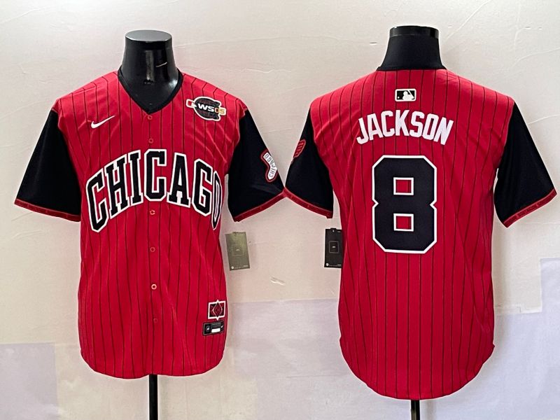 Men Chicago White Sox 8 Jackson Red Stripe Joint Name Nike 2025 MLB Jersey style 6